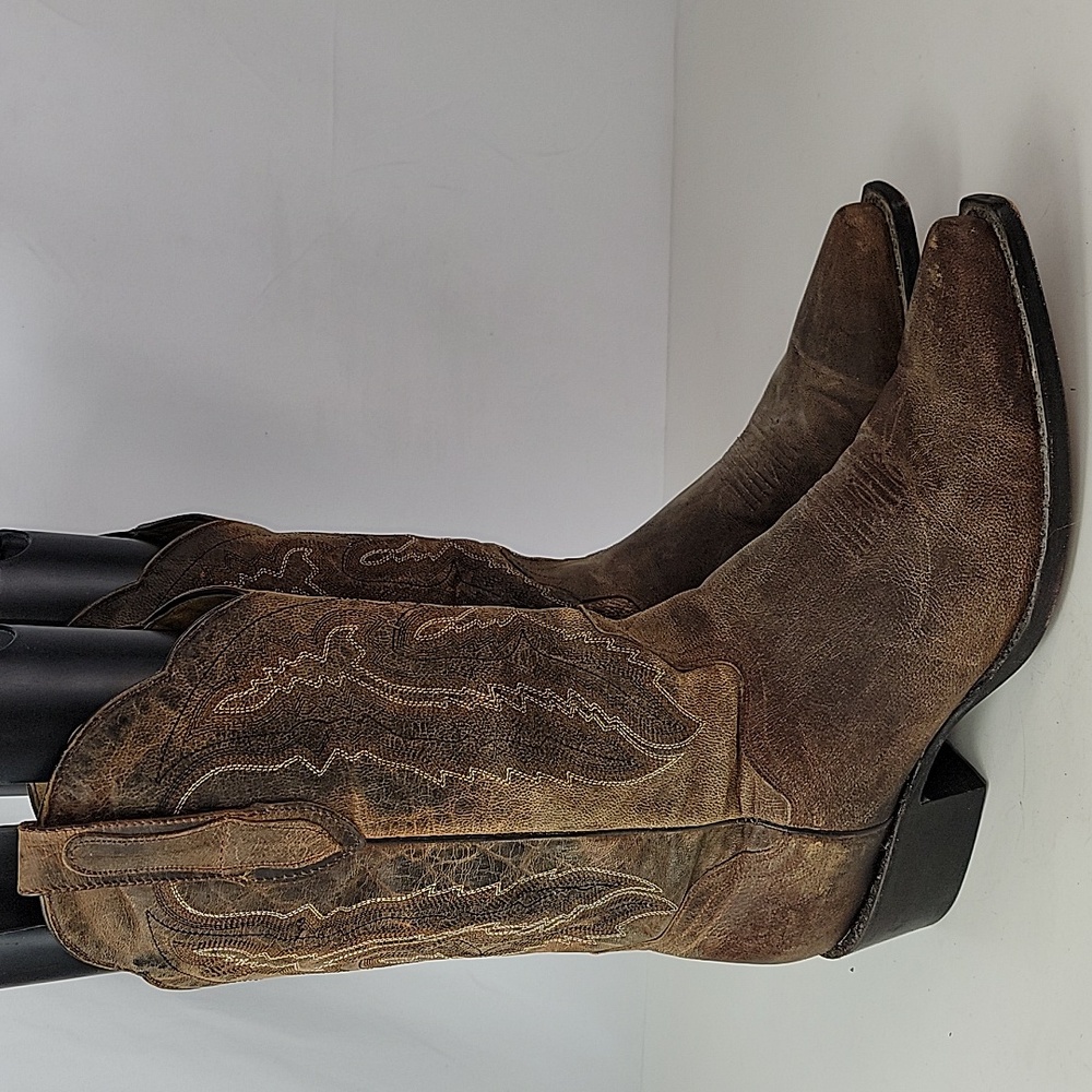 J.B. Dillon | Distressed Brown Goat Leather Embroidered Western Cowboy Boots